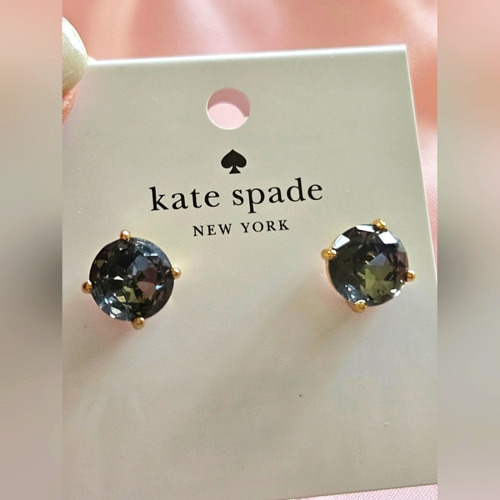 Kate spade gold-tone stud earrings with smoky blue-gray crystals